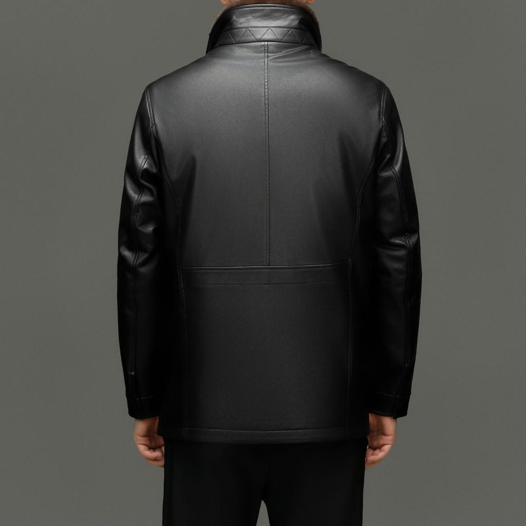 Herrenmantel aus Schaffell Herbst und Winter Mittelalterlich Lässig Revers Echtleder Mittellang Plus Samt