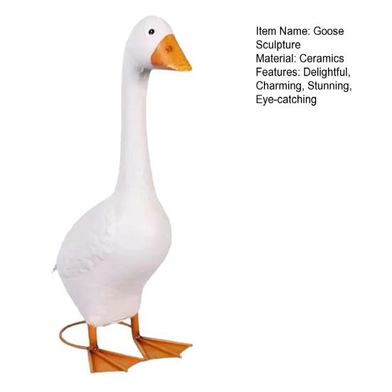 Large White Porch Goose Statue Ceramic Goose Figurine 17" Tall Animal Sculpture