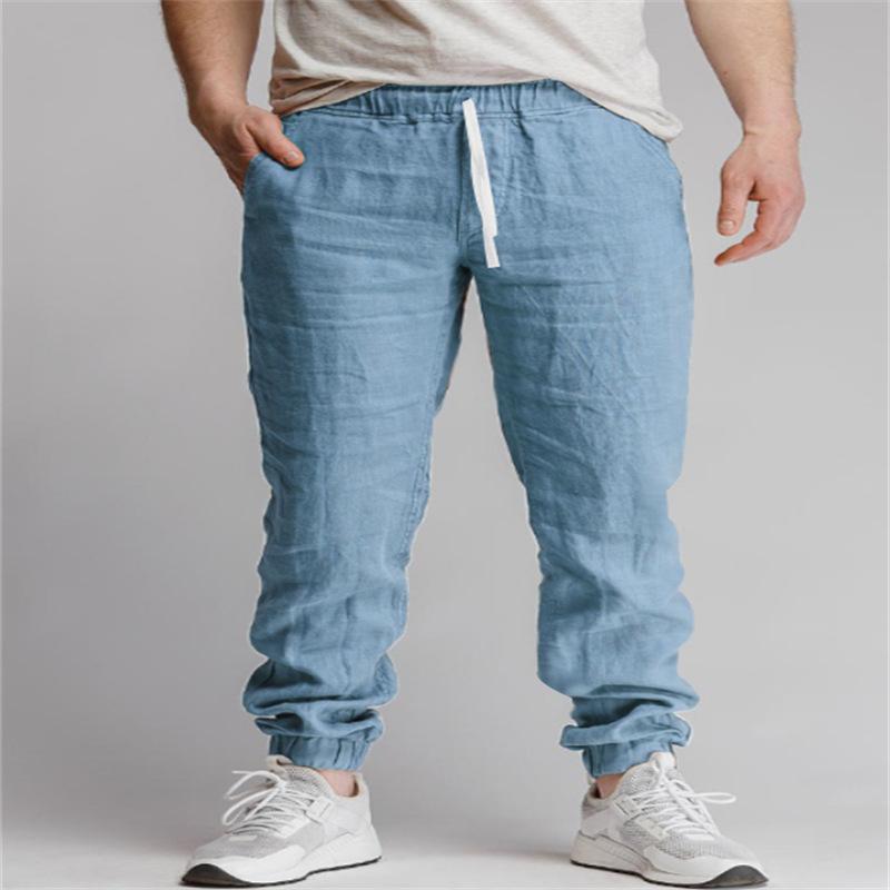 Mode Neue Herren Freizeithose Baumwolle Leinen Grenzüberschreitend Neu Einfarbig Kordelzug Sport Freizeit Atmungsaktiv Kordelzug Hose