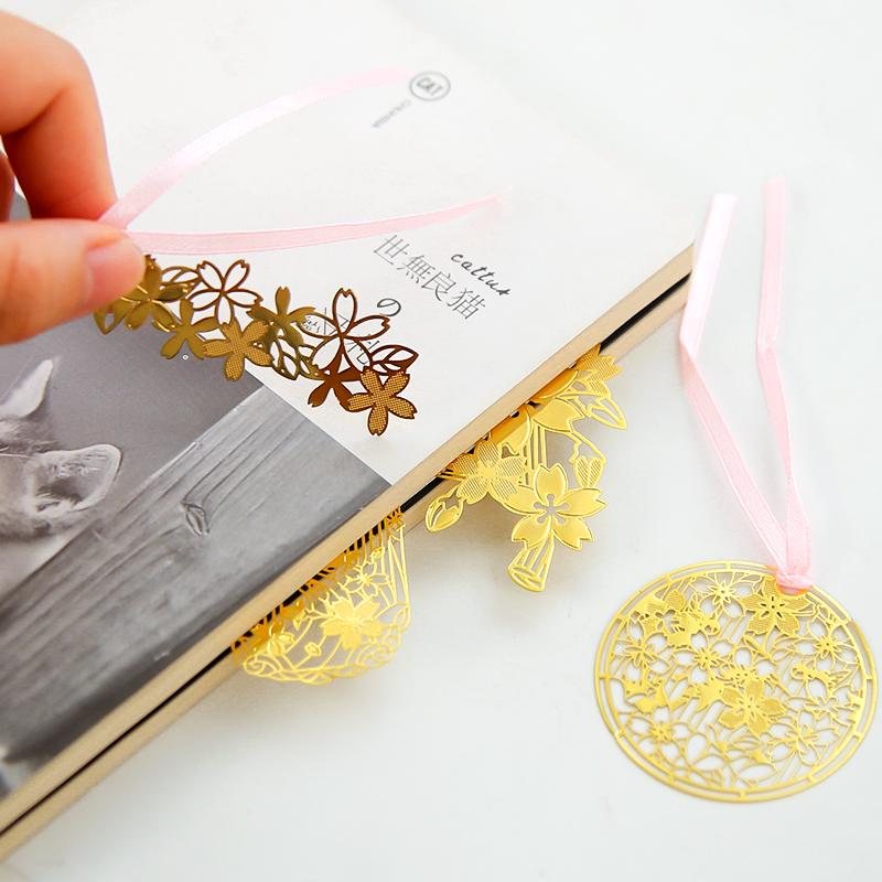 8 pcs Sakura Golded bookmarks Chinese Vintage leaf Metal book marker Stationery office School A6517