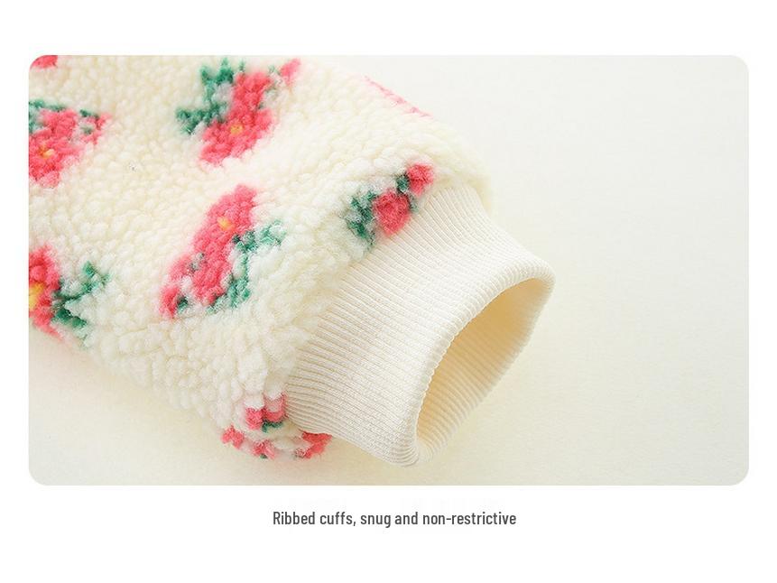 Baby Girl Fleece-Lined Lambswool Onesie: Autumn & Winter Warm Outerwear
