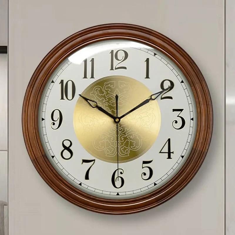 Solid Wood Wall Clock Modern Living Room Large Clock Aesthetic Watch Silent Creative Home Decoration Accessories Interior