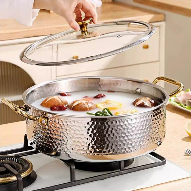 Rose Gold Hammered Stainless Steel Hotpot with Divider