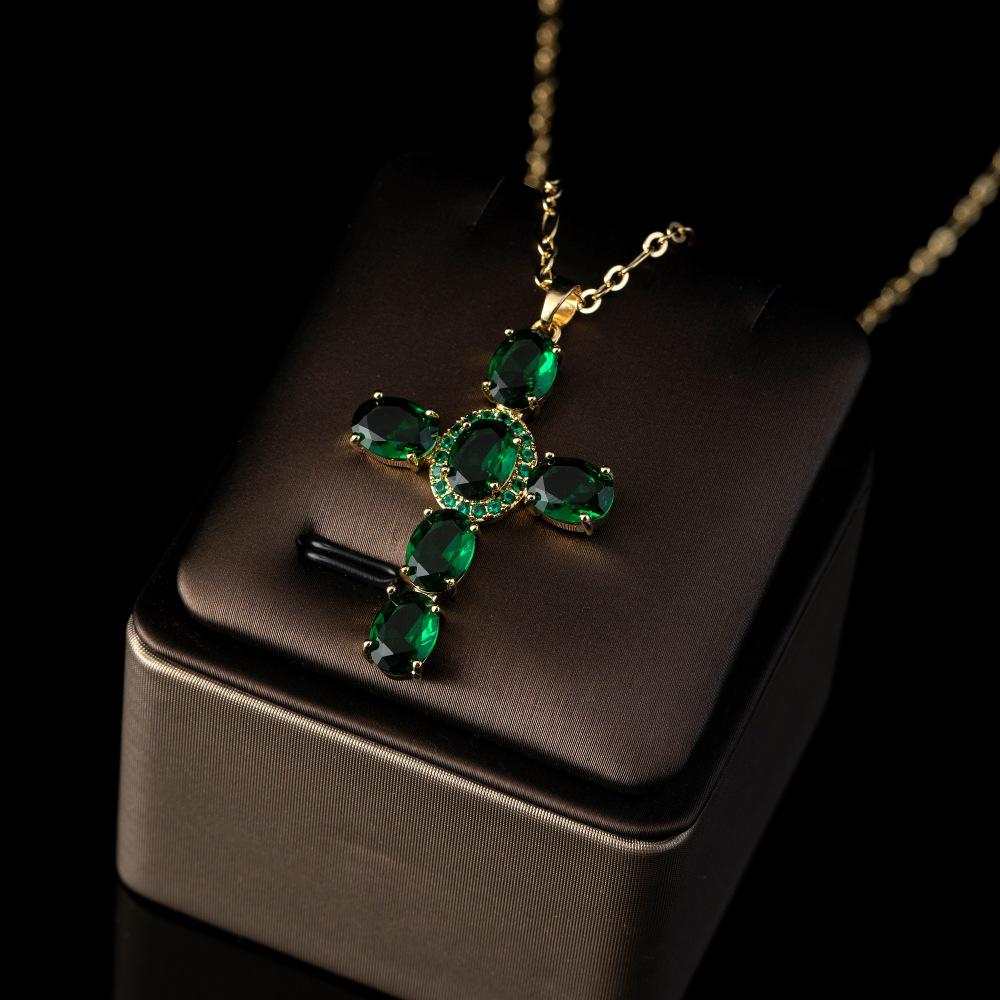 Copper-Plated 18K Gold Silver Necklace with Zirconia Cross Pendant