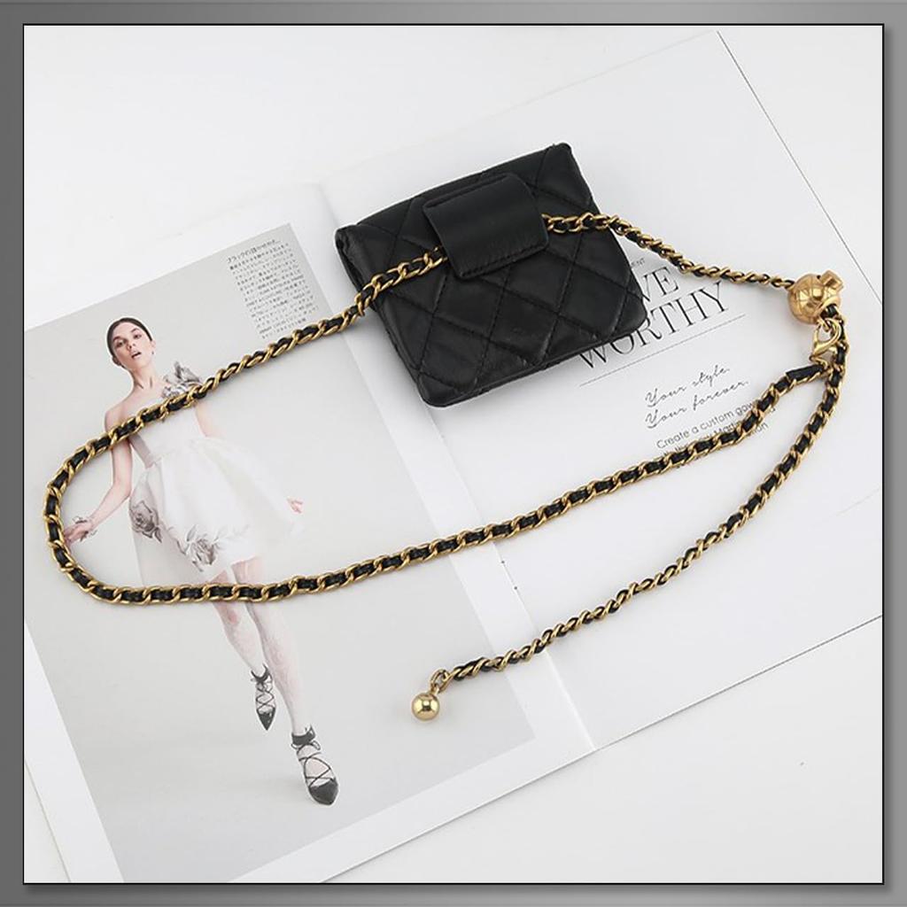 Buzz Selection Chain Belt with Mini Simple Fashion Accessory for LBT412 Pouch, Women, (Black)