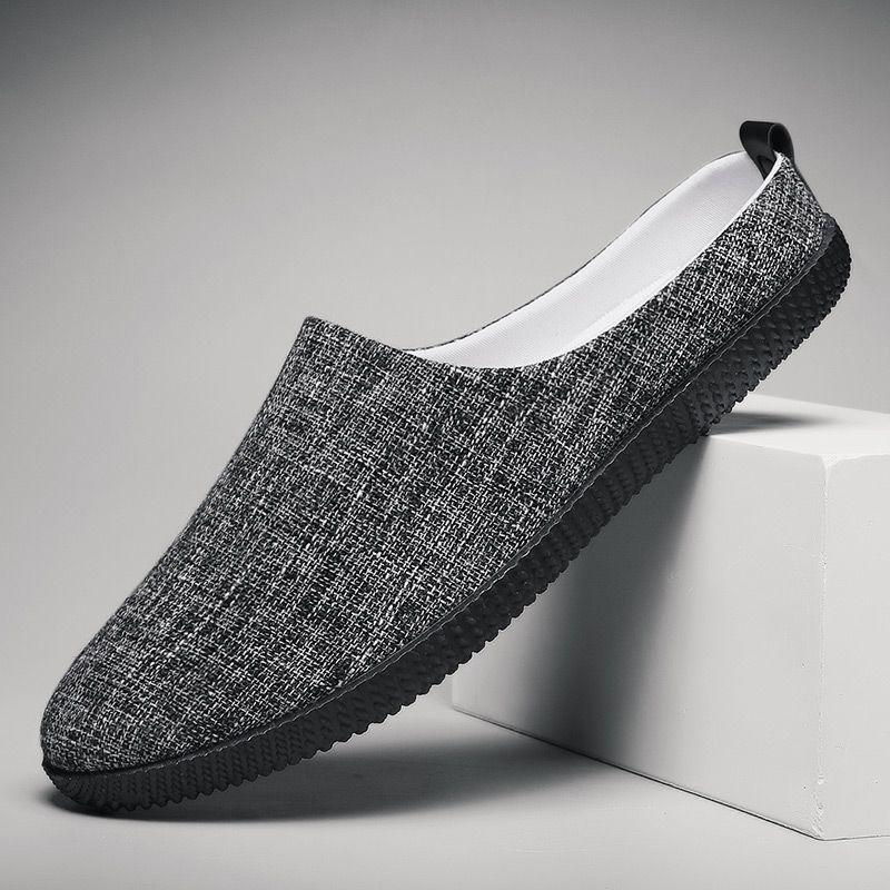 Men's Summer Half-Slip Breathable Closed-Toe Sandals Non-Slip Odor-Resistant Beach Linen Lazy Slip-On