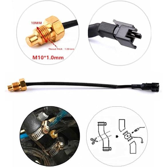 Motorbike Water Temperature Gauge Motorcycle Digital LCD Gauge Ultra Thin DC 12V 18mm Sensor Adapter Universal Fit for Most Motorbikes (Blue)