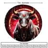 Tire Cover With A Cyber Mechanical Bull Print, Made Of Polyester Fiber, Featuring A Futuristic Red And Black Background Design.