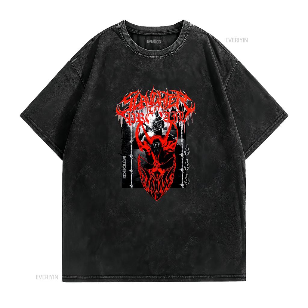 Slaughter To Prevail Demolisher Mask Shirt Heavyweight Black Tee Shortsleeve Vintage Washed Fashion Unisex Homme Slightly