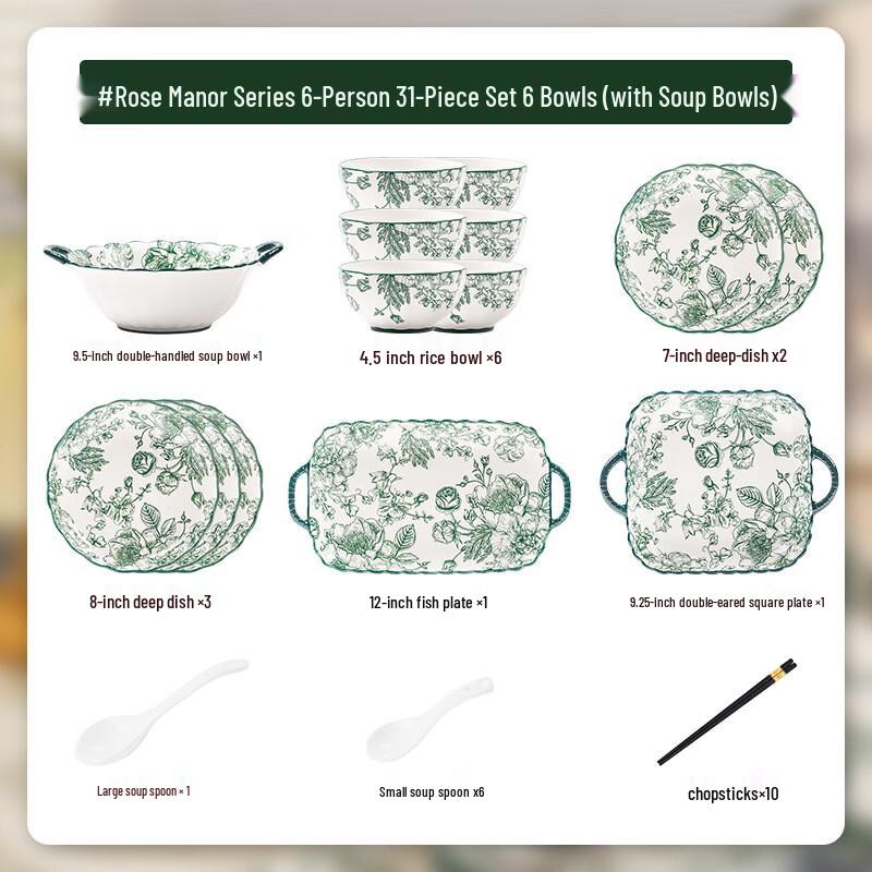 Handon Rose Manor 31-Piece Bone China Dinnerware Set