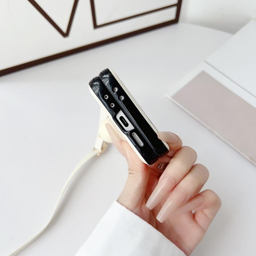 Leather Finger Ring Stand 3pcs Folding Case For Samsung Galaxy Z Flip6 Flip5 Flip4 Flip3 Crossybody Lanyard Shockproof Matte Slim Phone Cover