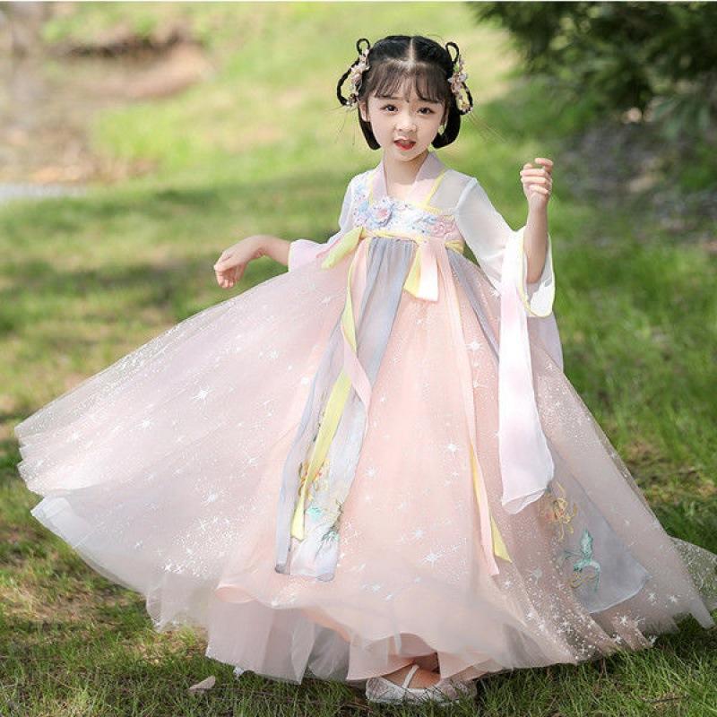 

Ханфу девушка в китайском стиле тканевое летнее платье античный костюм Тан костюм супер феи платье маленькая девочка юбка русалки принцессы нижнее белье XXXL