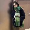 Autumn And Winter  Thickened Mohair Scarf For Women All-Match High-End Tassel Maillard Plaid Warm Neck Scarf