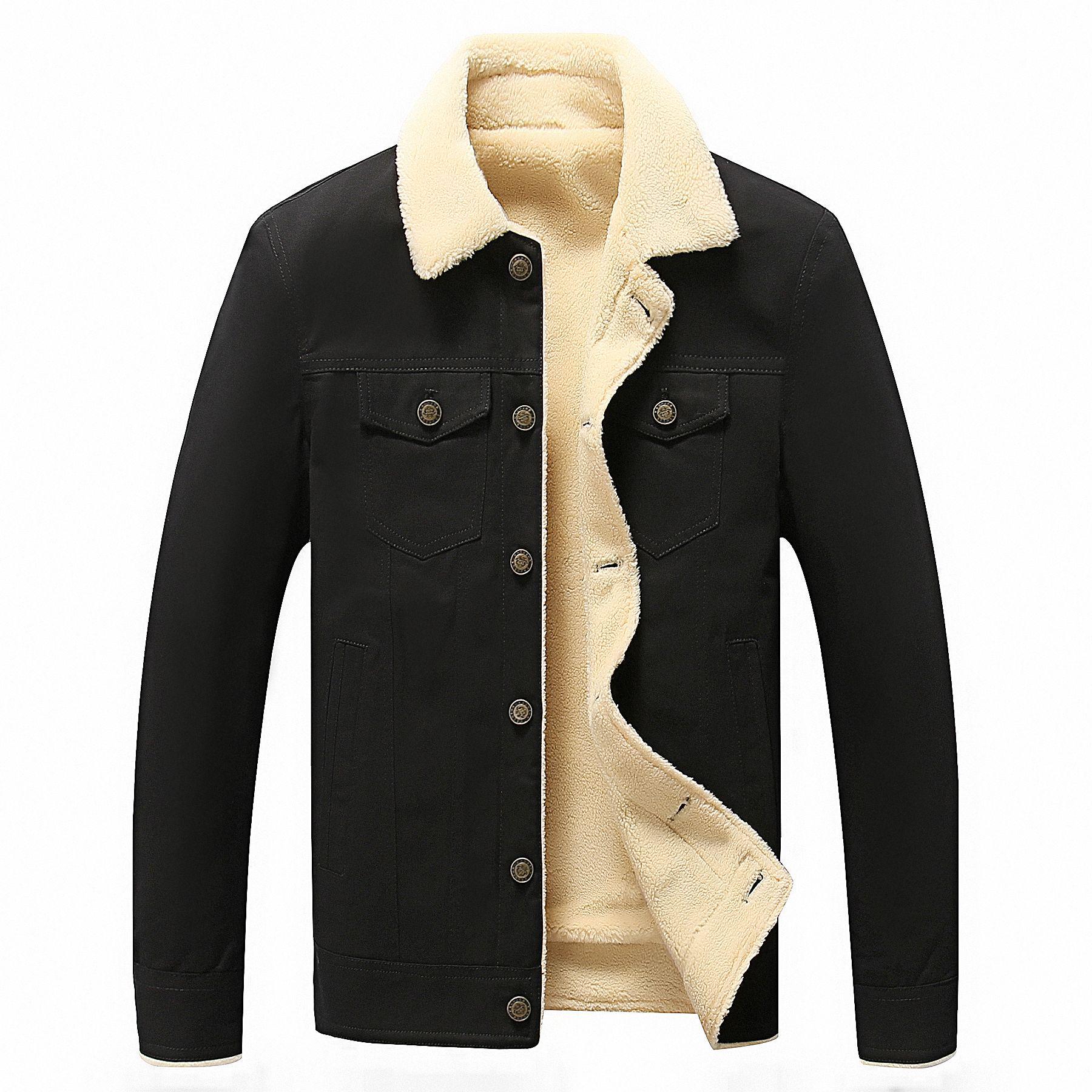 

Men s Autumn/Winter Lamb Wool Lapel Jacket - Thick, Pure Cotton, Velvet, Washed Coat, Trendy Brand. XL чёрный