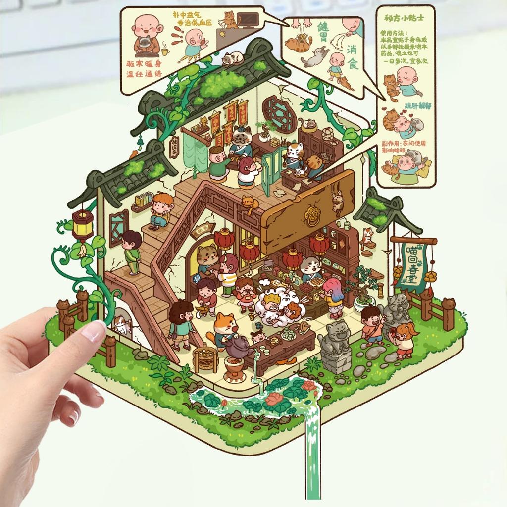 Cartoon Large Landscaping Cartoon Shark Restaurant Scene Sticker 3D Miniature World Decompression DIY Scene