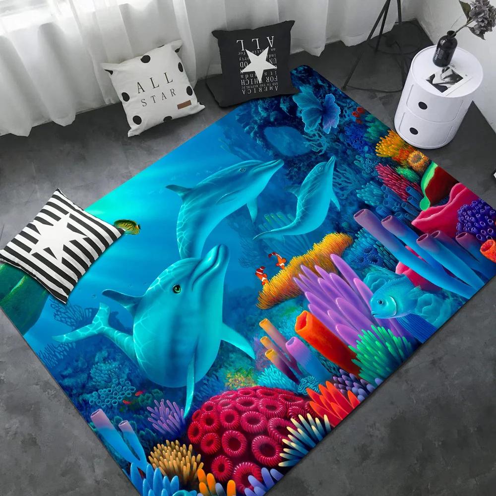 Ozean Delfin Muster Küchenmatte Waschbar Rutschfest Wohnzimmer Sofas Stühle Bereichsmatte Küche Moderne Heimdekoration