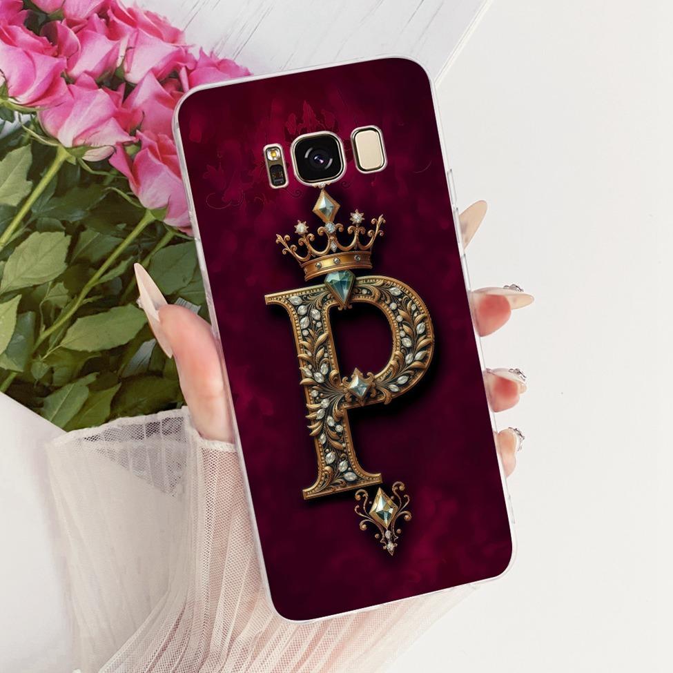 For Samsung S8 Clear Case SM-G950FD Luxury Crown A-Z Letters 2D Flat Pattern Funda For Samsung Galaxy S8 G950F Soft Phone Casing