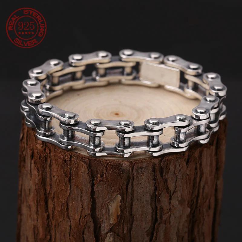 100% S925 Silver Bracelet 10MM Bicycle Punk S925 Silver Jewelry Never Fade Carry Men Women Jewelry Gifts