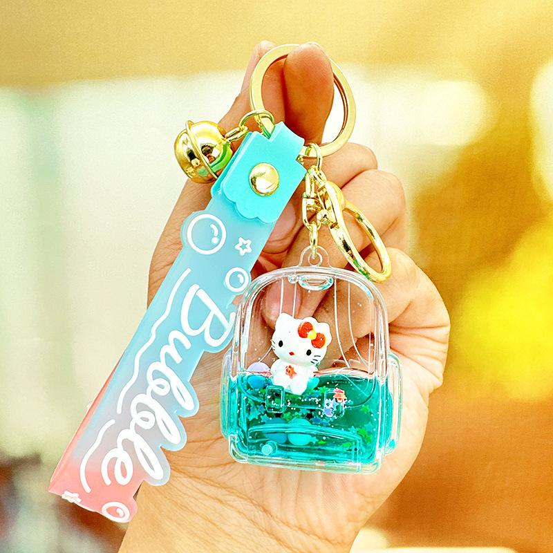 Cartoon Doll Keychain Cute Drifting Crystal Bottle Quicksand Bag Pendant Girl Trinkets Children