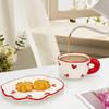 350ml Hand-painted Red Heart Ceramic Coffee Cup Dish Set High Beauty Large Capacity Latte Flower Cup Plate Creative Water Cup