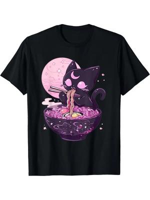 1 camiseta linda y rara de gato ramen hombre039;s camiseta casual de algodón cuello redondo sli Camiseta unisex