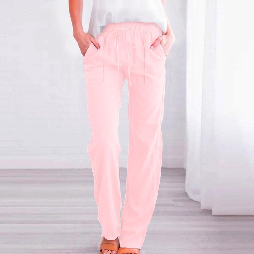 Damen Casual Hose Locker Und Bequem Elastischer Bund Gerade Hose Mit Tasche Farbe