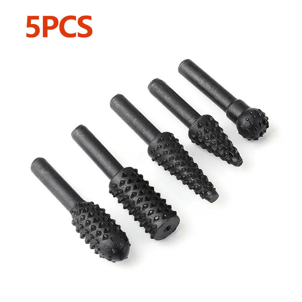 5Pcs Drill Bit Set Rotary Burr Set Wood Rasp File Drill Bits Rotary Rasp Set for Woodworking Rotary File Grinding Head