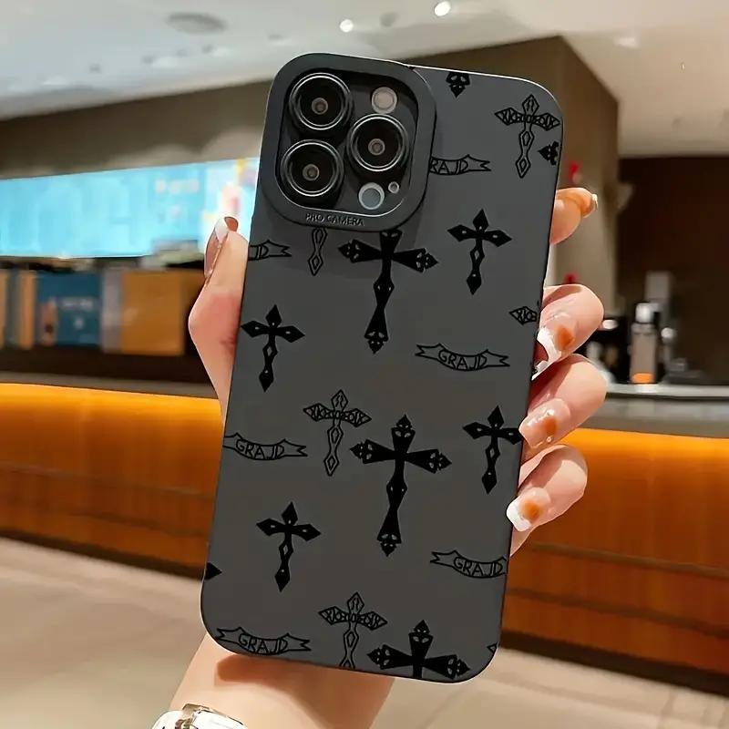 Phone Case For iPhone 16 15 14 11 12 13 Pro Max Mini 7 8 Plus X XR XS Max SE 16E Black Cross Print Shockproof Soft Cover
