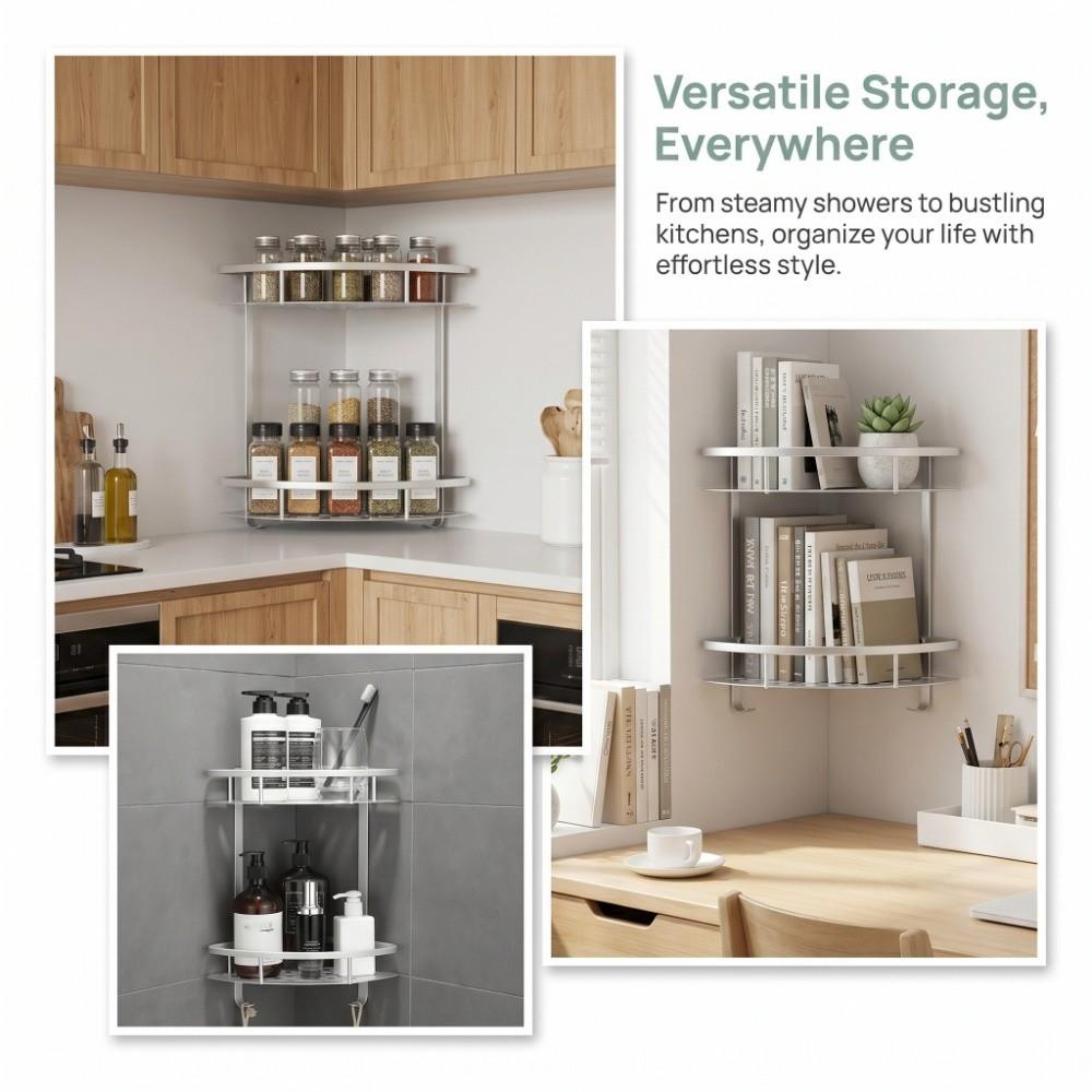 Two Layer Corner Shower Shelf Silver Bathroom Corner Shelf Durable Shower Shelf Rack  Household Use