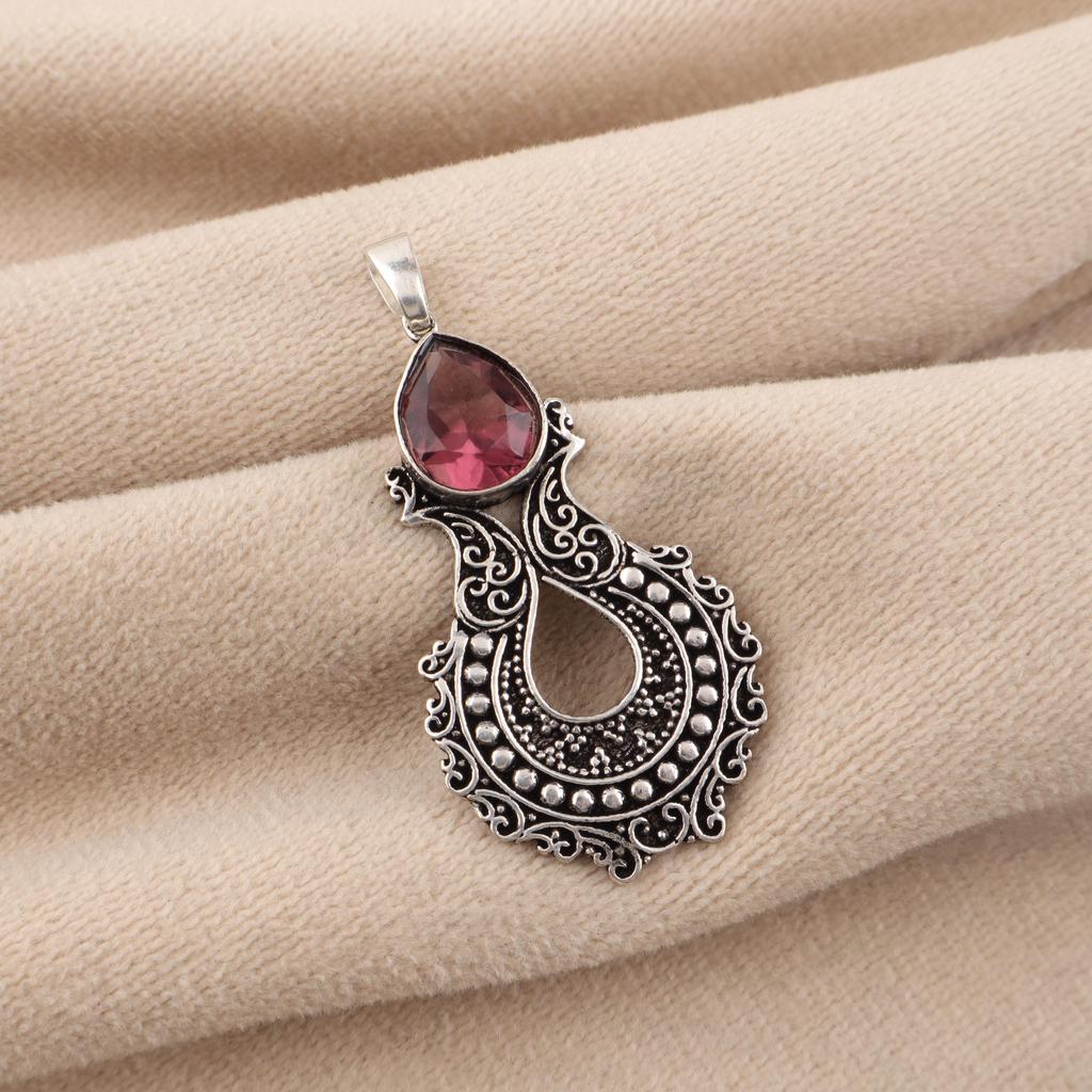 Natürlicher Rhodolith Edelstein 925 Sterling Silber Oxidiert Anhänger 1,8" Silberschmuck Hochzeitsgeschenk Für Braut/Sie CP-45-16