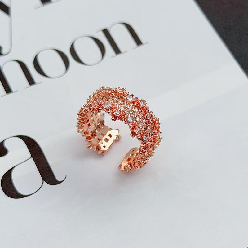 Rose Gold Flower Bee Gypsy Star Zircon Super Fairy Ring Female Heavy Industry Fashion Personality Stacked Index Finger Ring