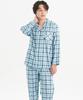 Meipeullawo Blue Check Long Sleeve Satin Pure Cotton Men'S Plus Size Pajama Set