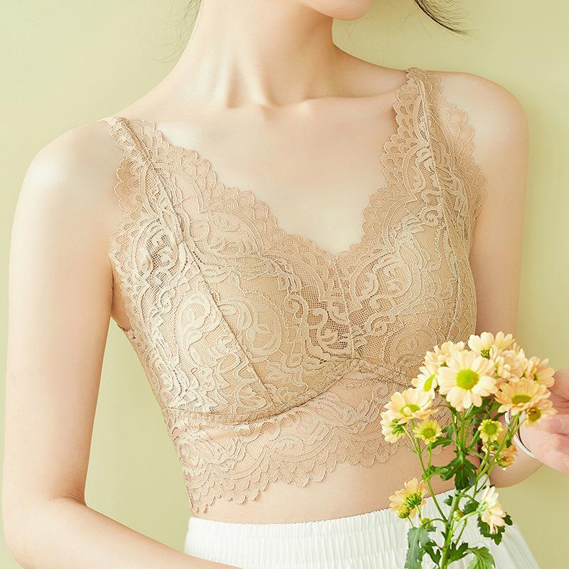 

Сексуальное кружевное красивое бюстье с фиксированной латексной чашкой, гиалуроновой кислотой, без косточек, антипросвечивающее, большой бюстгальтер-халтер, женское нижнее белье L хаки