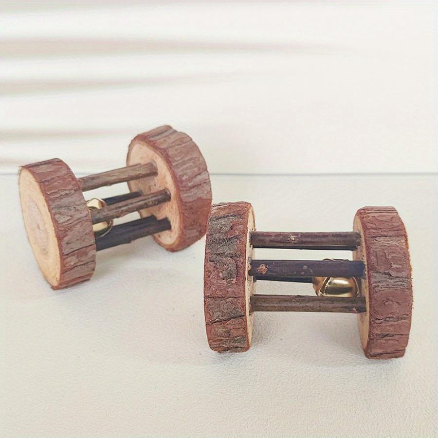 1PC Creative Wooden Pet Toy Small Dumbbell Bell Cat Dog Training Rolling Toy Cedar Tabletop Decoration