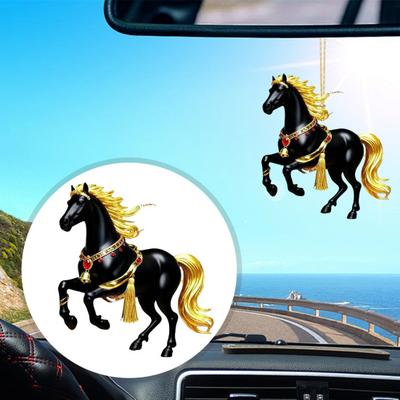 2D plat paard autohangertje, acryl paardje, hangertje voor achteruitkijkspiegel, kerstversiering, winteraccessoire voor kerstboom, auto-interieur, muur en raam