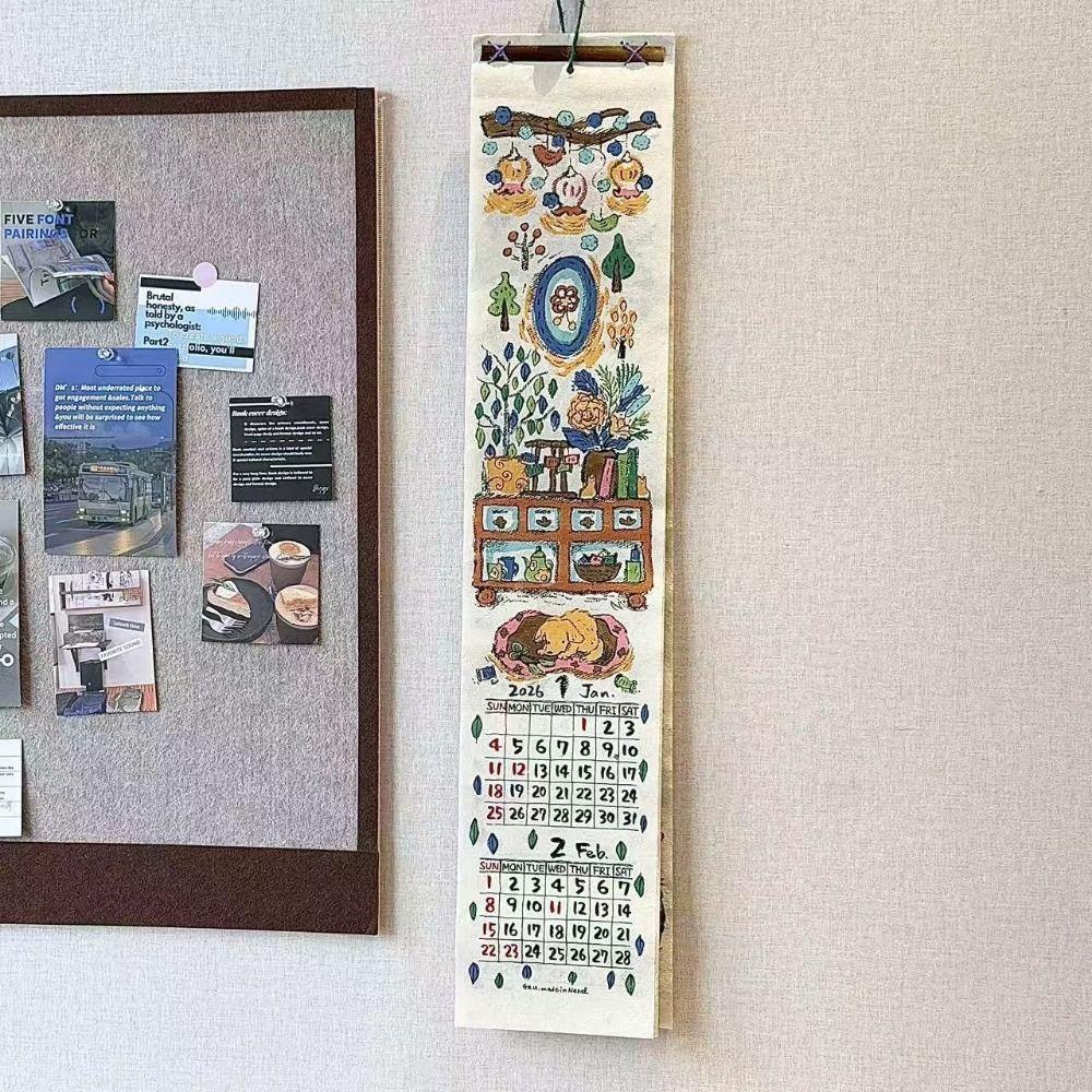 INS Flower Graffiti Illustration 2026 Calendar Flip Page Home Decor Ornament Hanging Calendar Home Decor Calendar Home