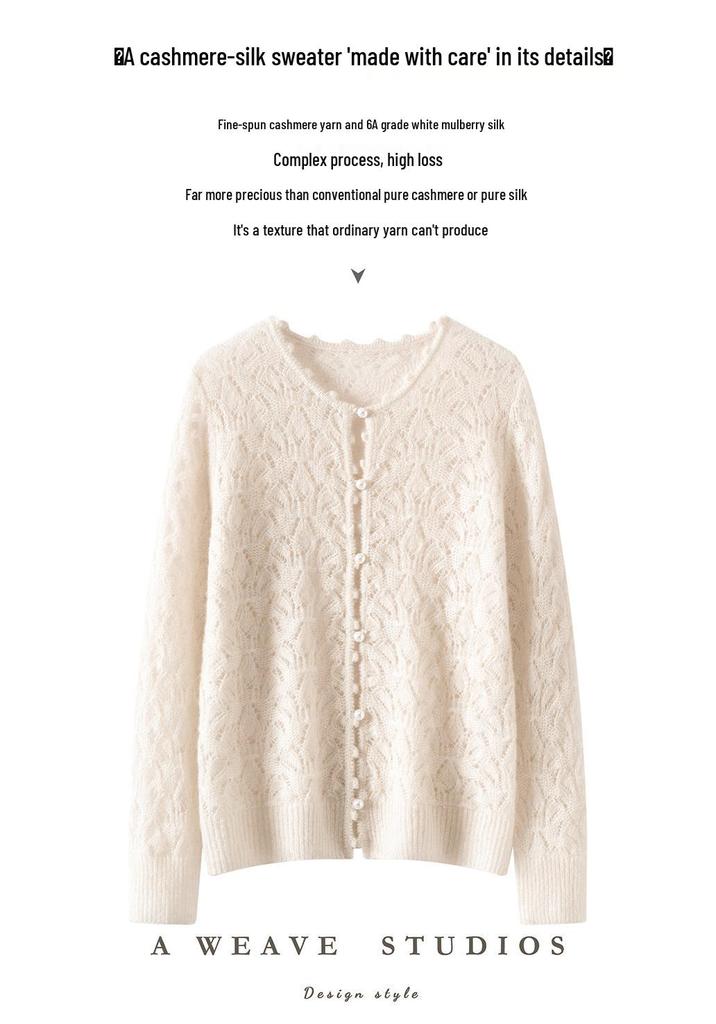 Lekasha Cashmere Hollow Knit Round Neck Cardigan - Autumn/Winter Collection