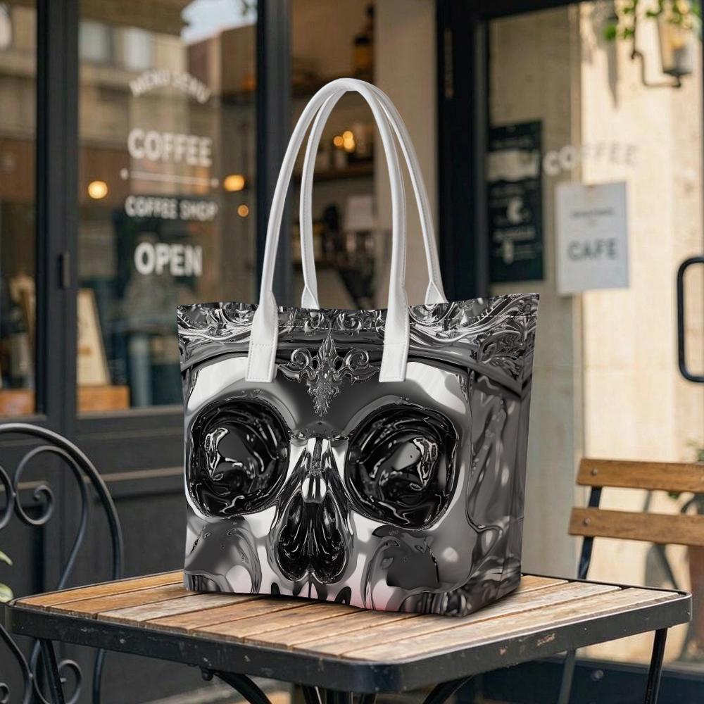 Gothic Skull Tote Bag Fashion Shoulder Bag Daily Use Portable Unique Design Handbag For Casual Outing