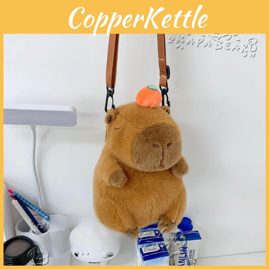 Plush Capybara Handbag With Orange Pendant Design Ugly And Cute Phone Bag