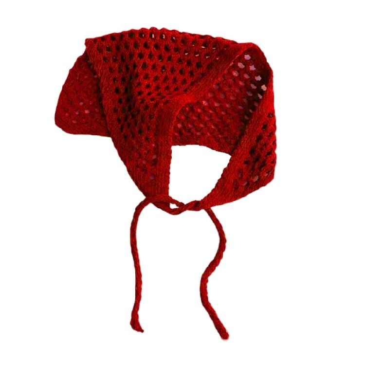 

Multipurpose Hollowed Knitted Shawl Triangular Hip Scarf Head Wrap For Women Girl Outdoor Activity Beach Vacation Photo красный