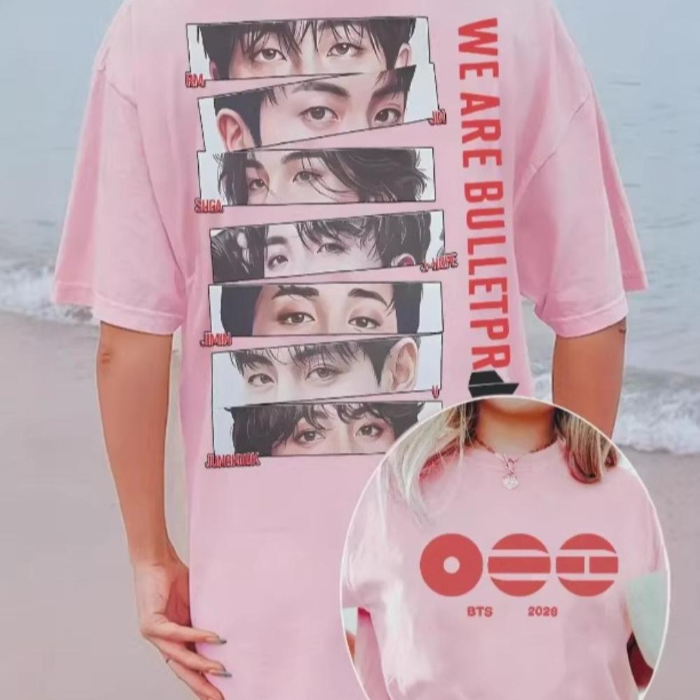 Kpop BTS Tour 2026 Concert T-Shirt "We Are Bulletproof" Graphic Tee, Members Eye Illustration Printed Short Sleeve Oversized Tshirt for Army