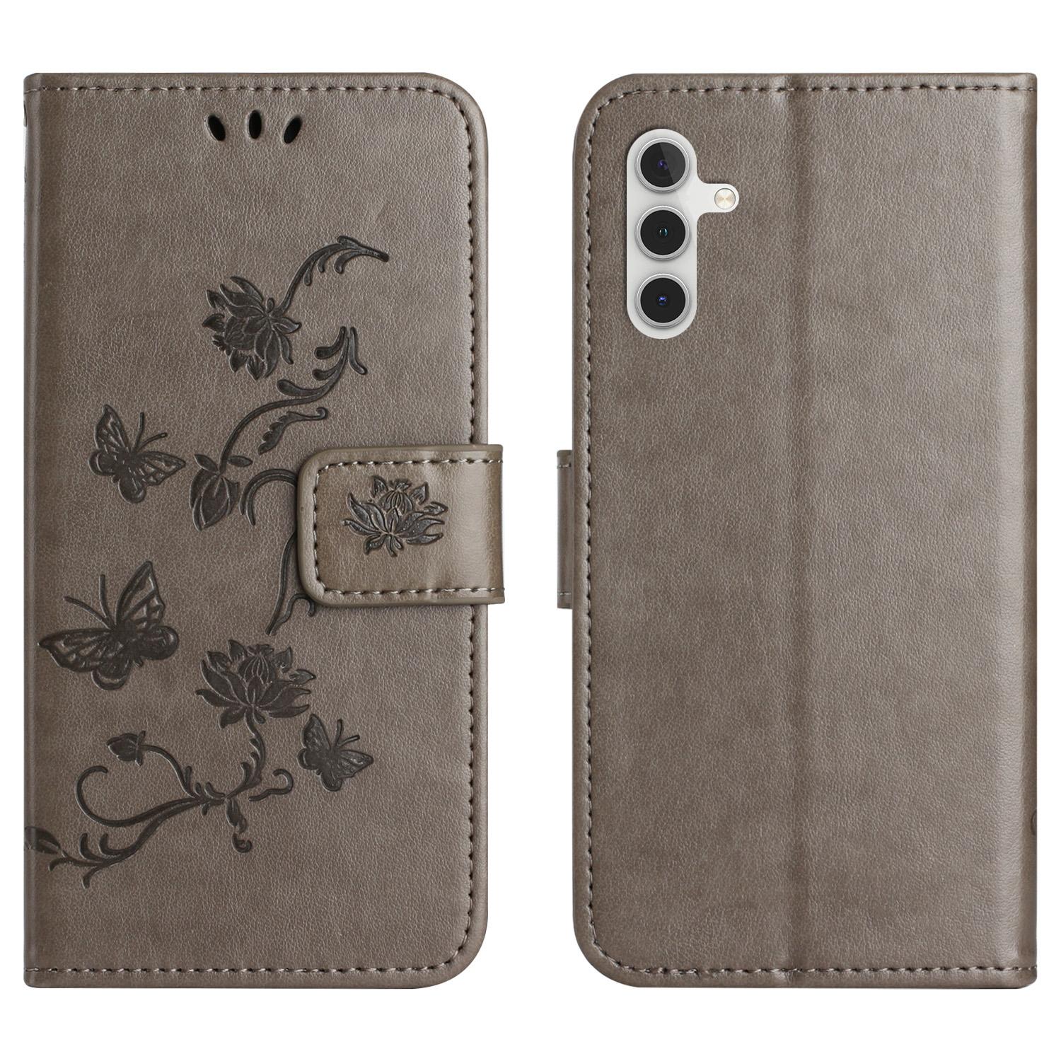 

For Samsung Galaxy S25 FE Case Wallet Stand Imprinted Butterfly Flower PU Leather Phone Cover F
