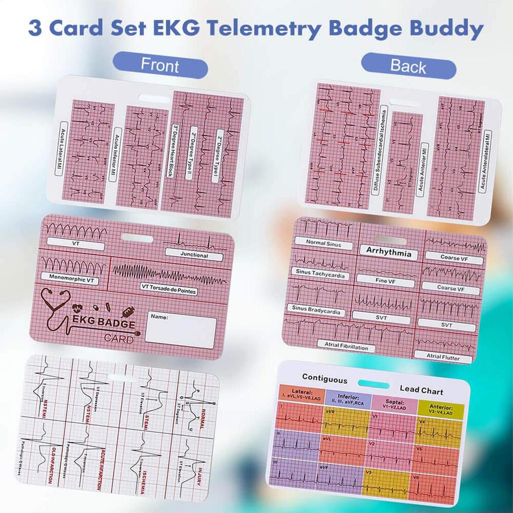 Ekg Card Nurse Badge Reference Cards Cardiac Accessories Supplies 3 Piece Reference for Icu Er Telemetry Rn Clinicals Work