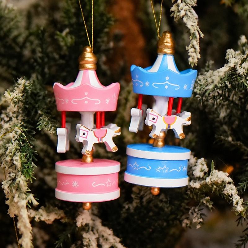 Wooden Carousel Figurine Christmas Tree Decoration Ornaments Wooden Small Train Shop Windows Display Festival Christmas Gifts 7