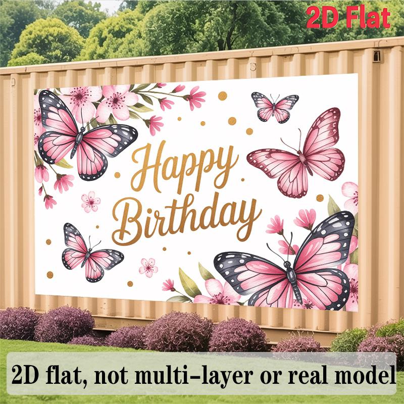 Party Backdrop Floral Butterfly Pink Flat Banners Celebrations Wedding Enthusiasts Photo Booth Background Front Door Decor