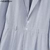 INCERUN Oversized Men Lapel Neck Long Sleeve Striped Loose Long Rompers Jumpsuits