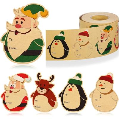 200 Adet Noel Hediye Etiketleri Çıkartmalar Çizgi Film Kraft Kağıdı Çıkartmalar Kendinden Yapışkanlı Noel Etiketleri Noel Hediyeleri Sarma Dekor için Kullanım