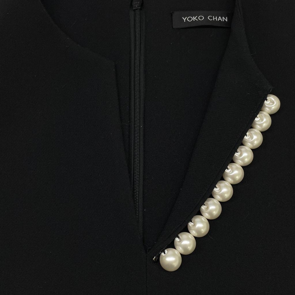 YOKOCHAN YED-117-010 Black Pearl Embellished Sleeveless Dress Dress 36 blackUsed