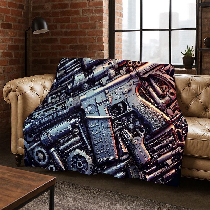 Coperta In Flanella Morbida E Calda Con Motivo Pistola, Munizioni E Proiettili, Ideale Per Camera Da Letto, Letto, Viaggi, Campeggio