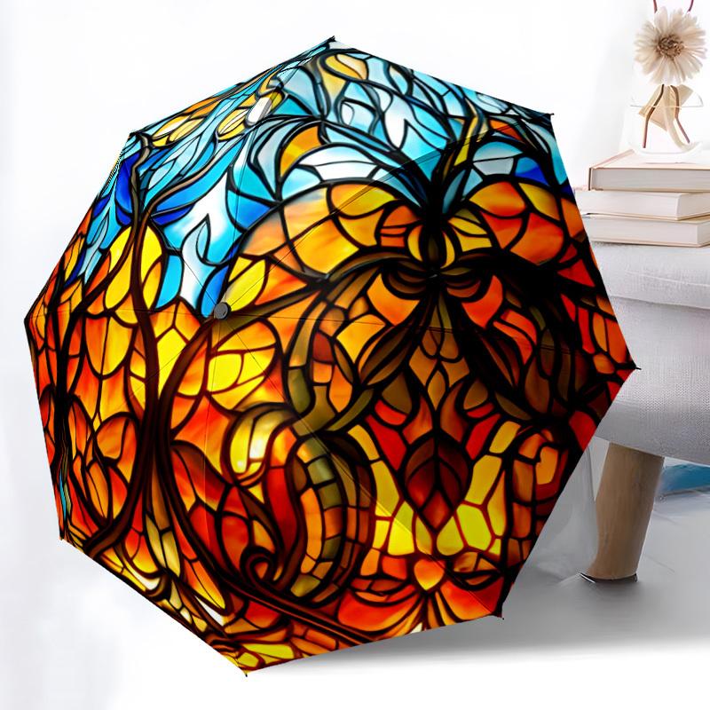 1pc Stained Glass Sphere Fashionable Auto Opening/Closing Folding Umbrella with 8 Bones, Windproof Portable, Daily Use209